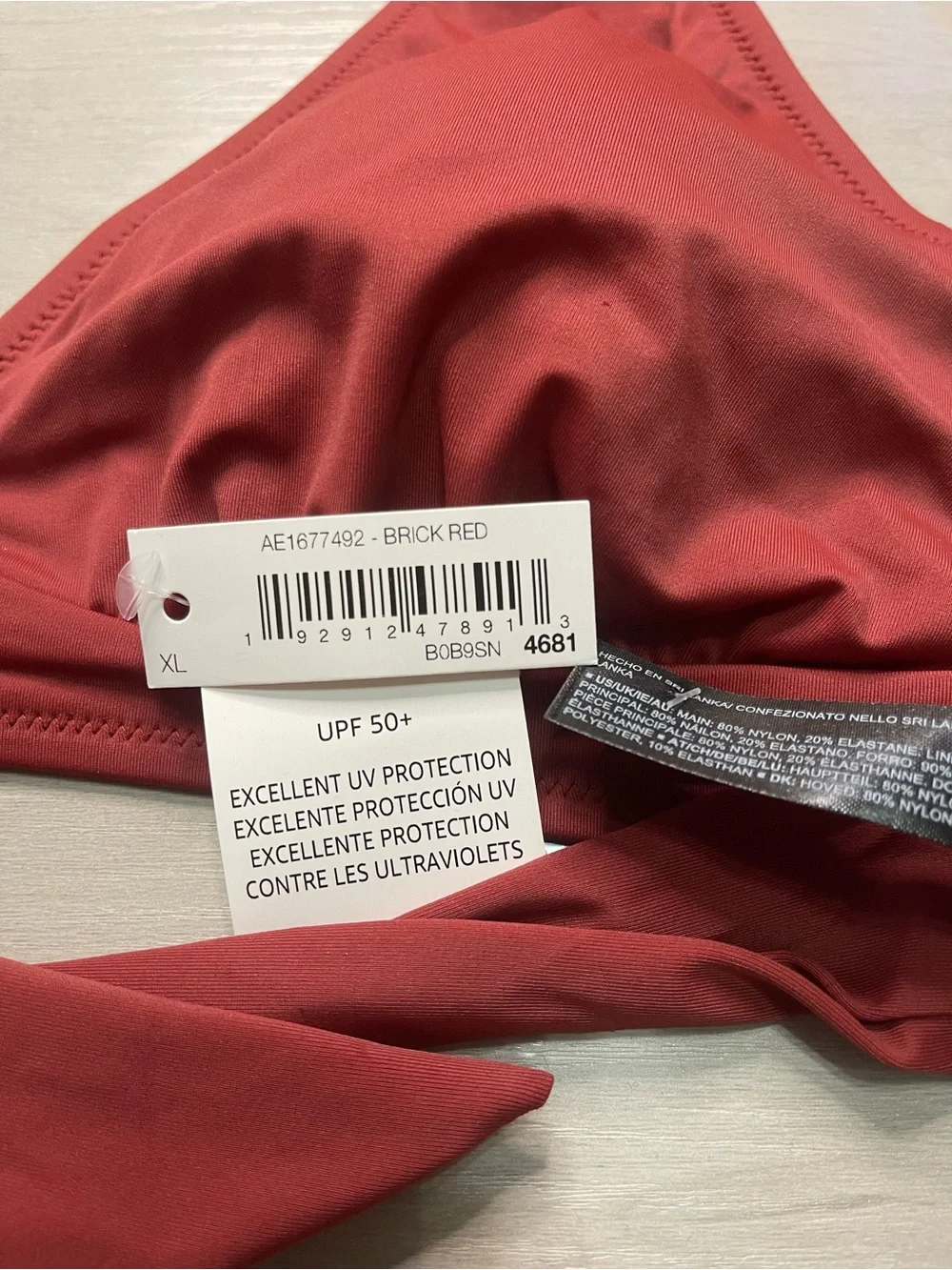 Amazon Essentials Bikini Top Light Supported Padded Halter Brick Red XL NWT